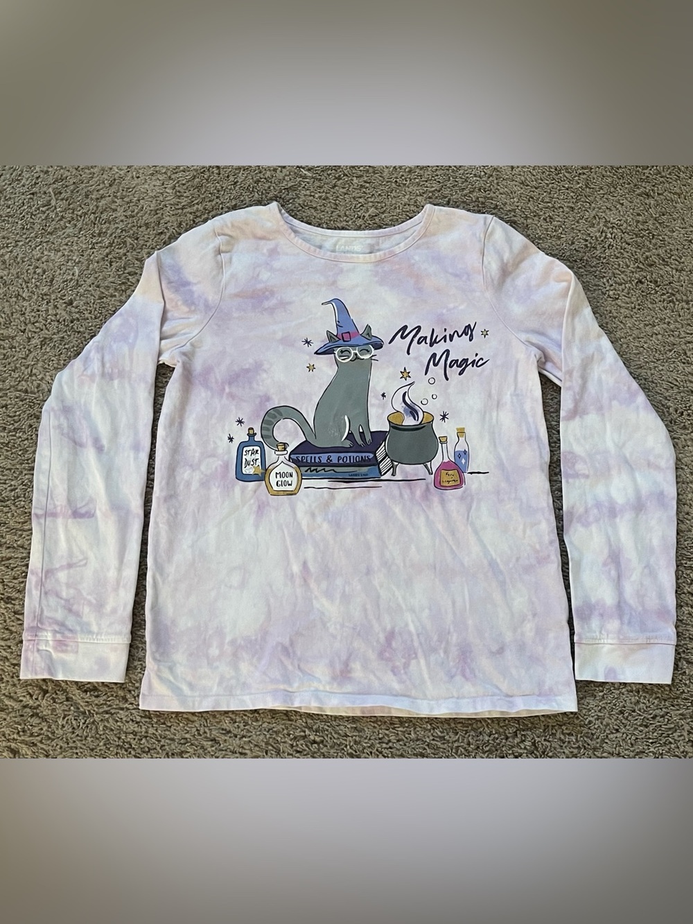 Lands' End Lavender Tie-Dye "Making Magic" Long Sleeve Tee XL